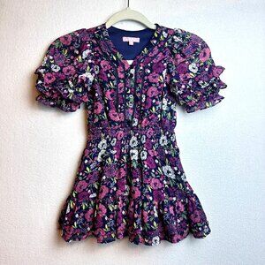 BCBG Girls Size 4 Dark Floral Ruffle Dress Babydoll Cottage Whimsy Travel